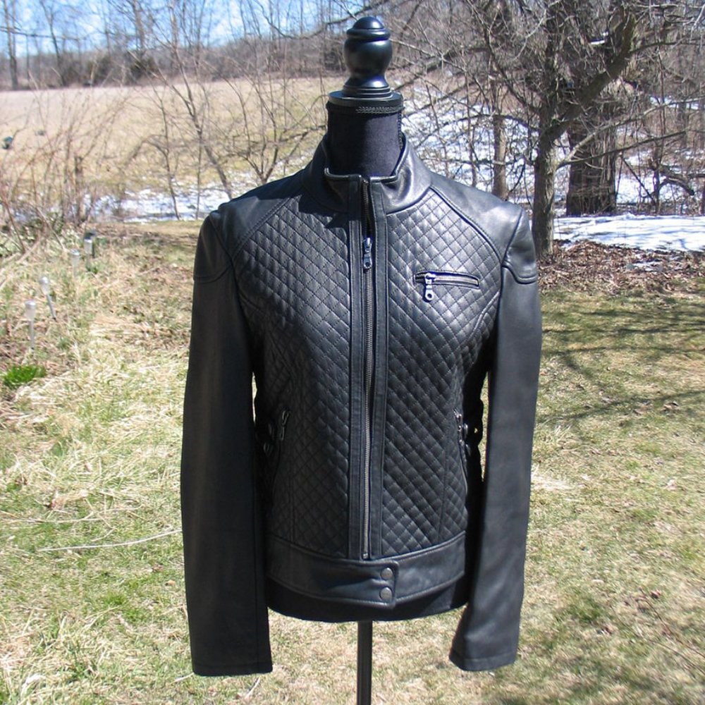 Short  Black Quilted leather Jacket